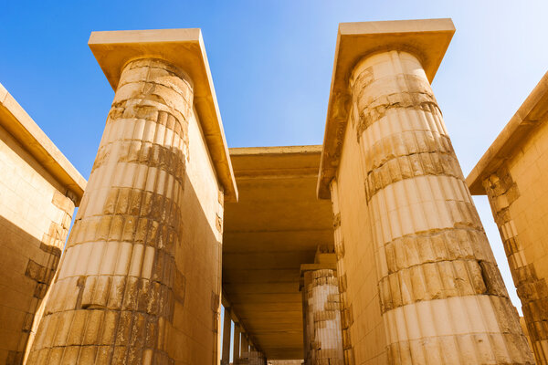 Columns inside Saqqara temple in Egypt