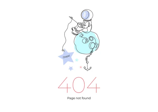 404ページ。存在しないページへのリンク。釣竿を持つ宇宙飛行士は地球上に座っています — ストックベクタ