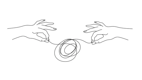 Psychotherapy concept. Two hands untangle the knot. Vector illustration. — Stock Vector