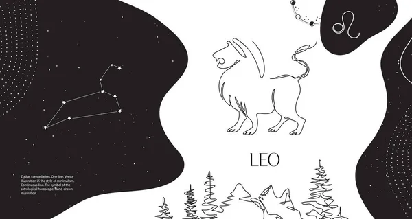 Fond zodiaque. Constellation Leo. Bannière horizontale. Une ligne. — Image vectorielle