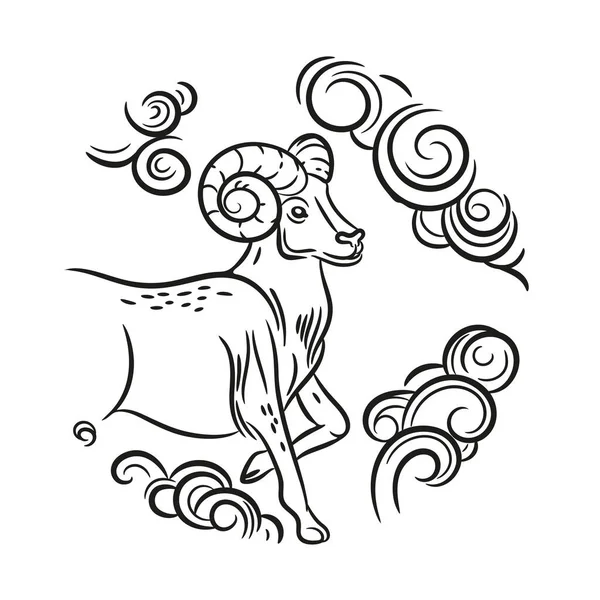Imagen vectorial de un carnero. Un emblema redondo. Año de las ovejas. — Vector de stock