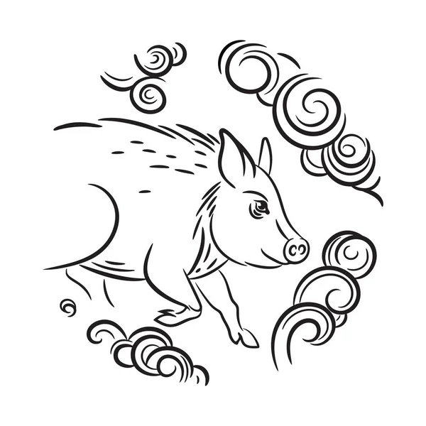 Векторное изображение свиньи. Круглая эмблема. Год кабана. — стоковый вектор