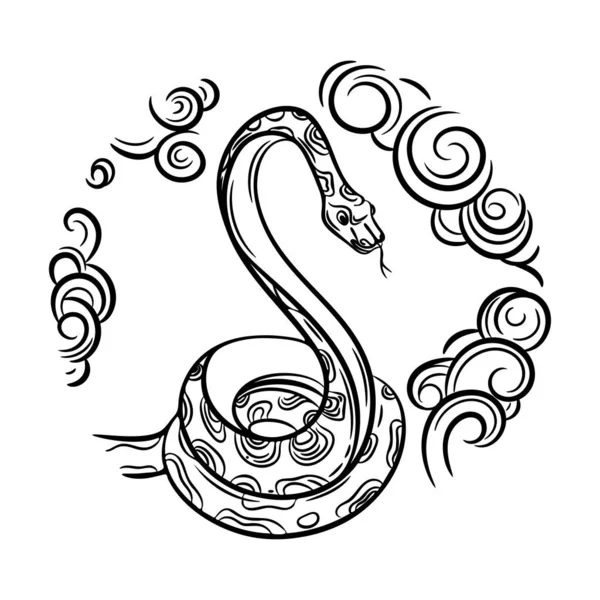 Zodíaco chino símbolo del año de la serpiente. El símbolo del horóscopo oriental. emblema redondo. — Vector de stock