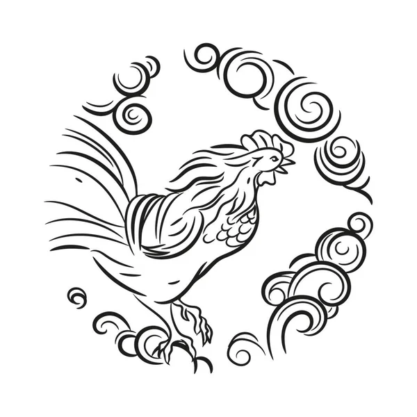 Immagine vettoriale di un cazzo. Emblema rotondo. Anno del gallo. — Vettoriale Stock