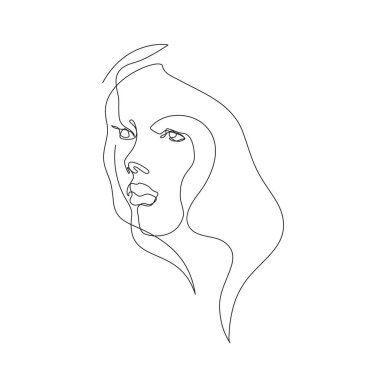 Tek sıra halinde çizilmiş bir kadın yüzü. Aralıksız çizgi.