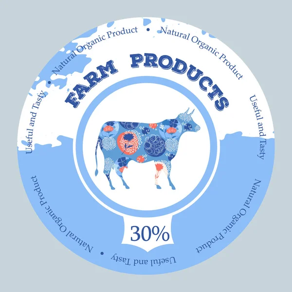 Vache à imprimé floral. Contexte rond pour la conception de produits agricoles. — Image vectorielle