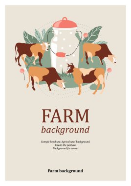 Sample brochure. Agricultural background. Cow silhouette made of multi-colored segments. clipart