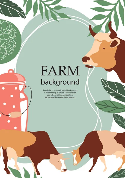 Sample brochure. Agricultural background. Cow silhouette made of multi-colored segments. — Stock Vector