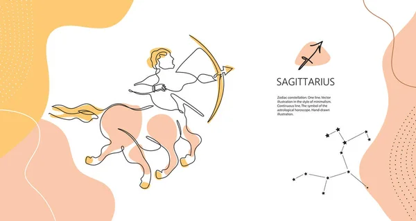 Fond zodiaque. Constellation Sagittaire. Bannière horizontale. Une ligne. — Image vectorielle
