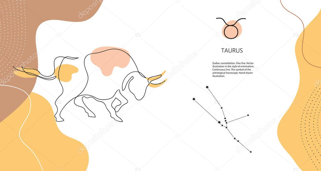 Zodiac background. Taurus constellation. Earth element. Horizontal banner.