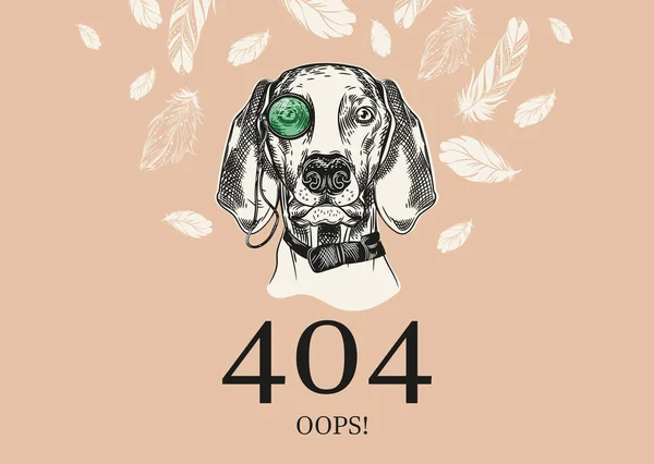 Seite 404. Link zu nicht existierender Seite. Hunde mit Monokel und fliegenden Federn. — Stockvektor