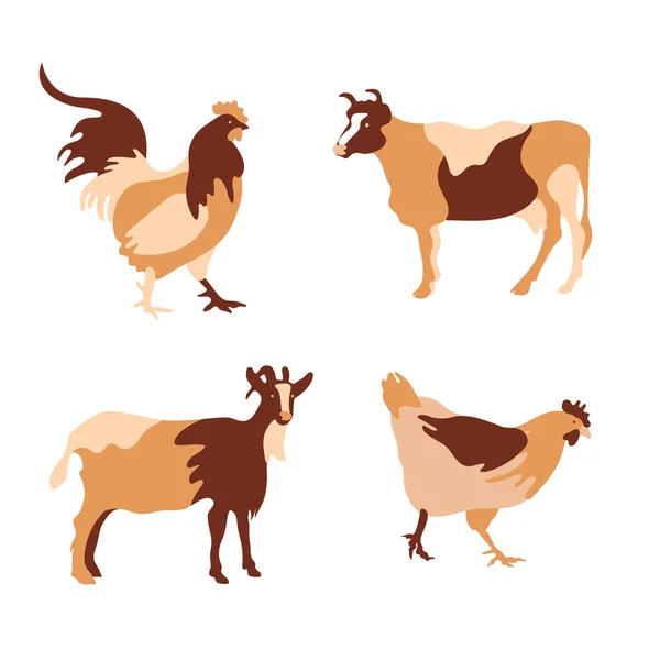 Vache, mouton, chèvre et porc. Silhouettes d'animaux de ferme. — Image vectorielle