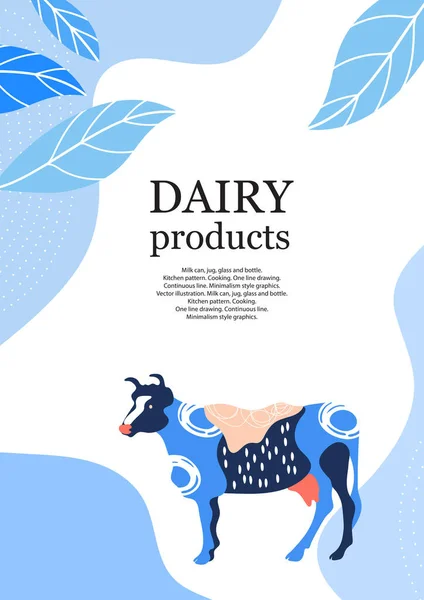 Sample brochure. Agricultural background. Silhouettes of cows and leaves. — Stock Vector