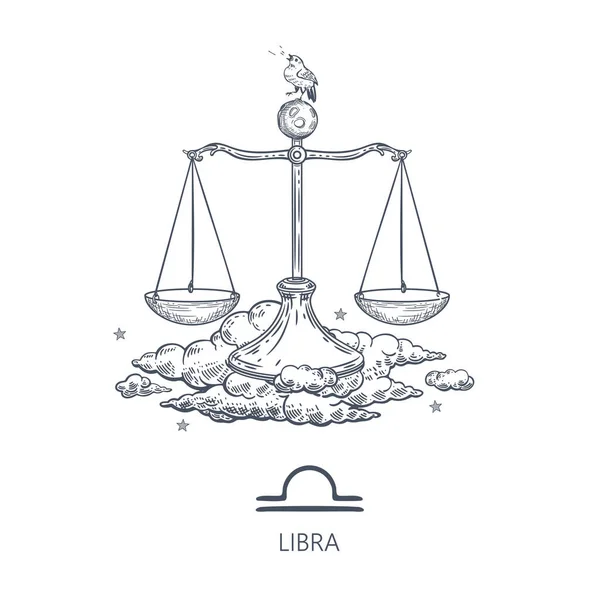 Libra. Signo del zodíaco. Escala entre las nubes. Astrología. Gráficos. — Vector de stock