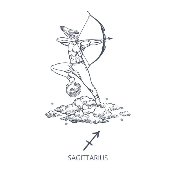 Sagittaire signe du zodiaque. L'homme tire un arc. Astrologie. — Image vectorielle