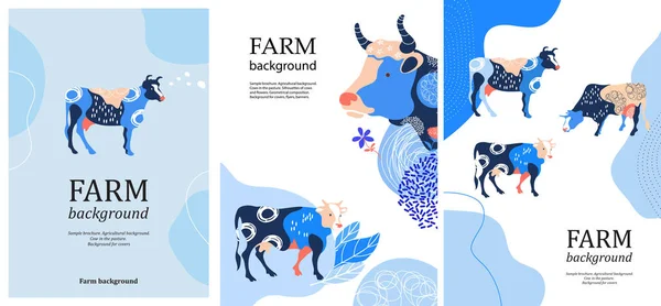 Sample brochure. Agricultural background. Silhouettes of cows and leaves. — Stock Vector