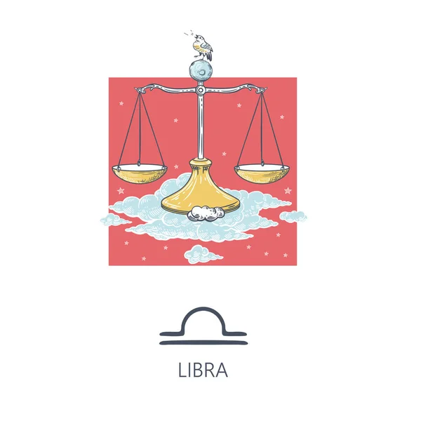 Libra. Signo del zodíaco. Escala entre las nubes. Astrología. Gráficos. — Archivo Imágenes Vectoriales
