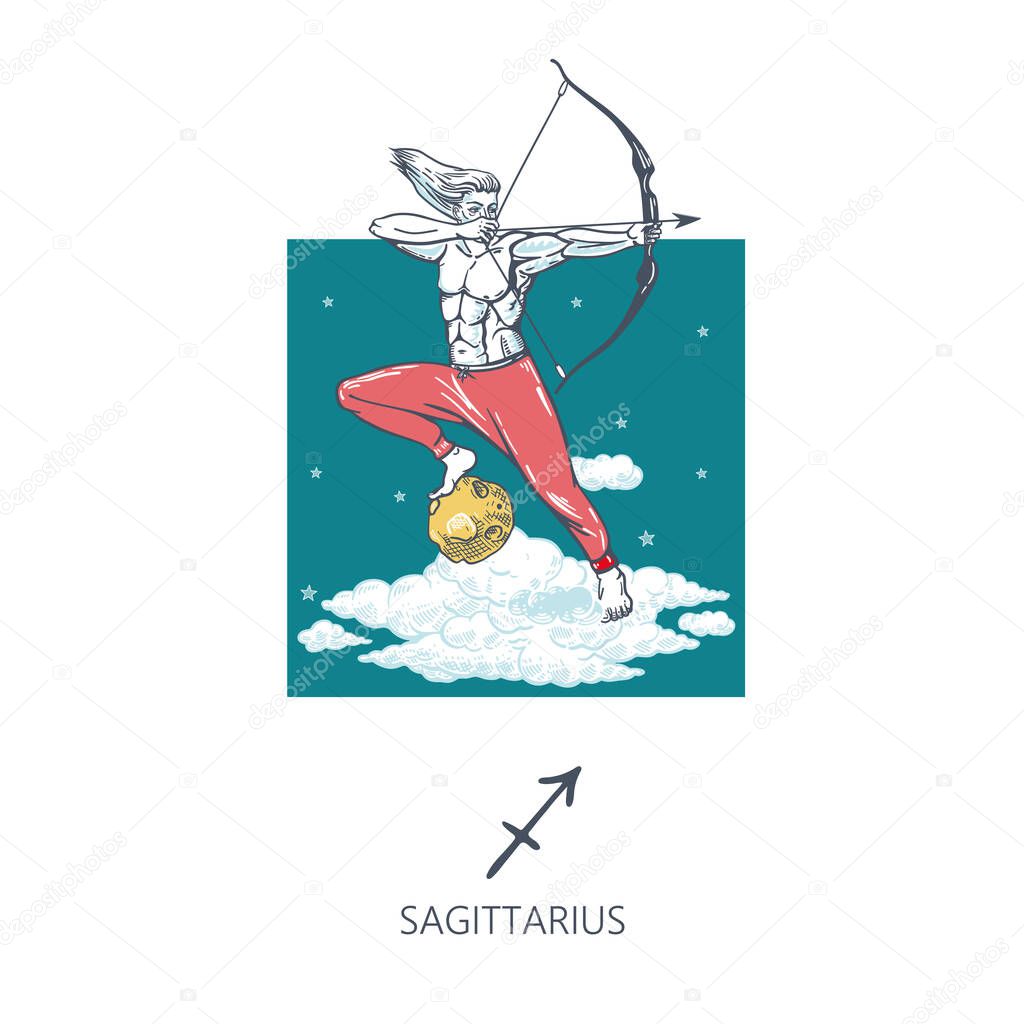 Sagittarius zodiac sign. The man shoots a bow. Astrology.