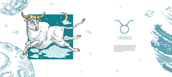 Toro segno zodiacale. Il toro vola tra le nuvole. Astrologia. Grafica. Disegno mano libera. — Vettoriale Stock