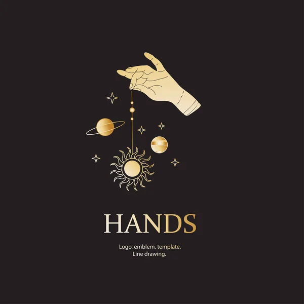 Magical hand. Hands, planets, sun and stars. Print for t-shirts. — Stock Vector