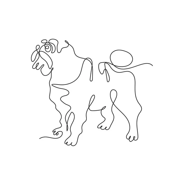 Pug. The dog is drawn in one line. Minimalistic graphics. — Stock Vector