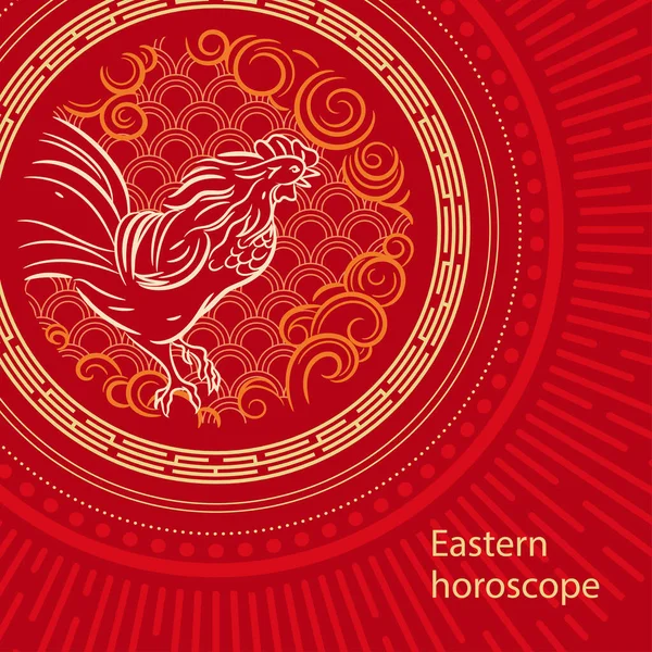 Imagem vetorial de um pau. Um emblema redondo. Ano do galo. O símbolo do horóscopo oriental. — Vetor de Stock