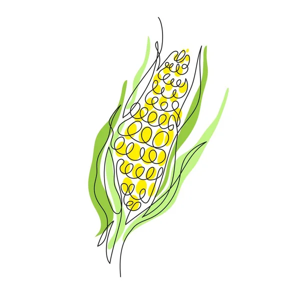 Una mazorca de maíz se dibuja con una sola línea. Agricultura. Comida vegetariana. — Archivo Imágenes Vectoriales