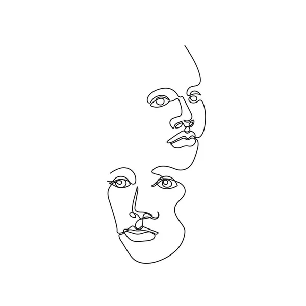 Duas faces femininas são desenhadas com uma linha. Linha contínua. Ilustração vetorial em estilo minimalista. — Vetor de Stock