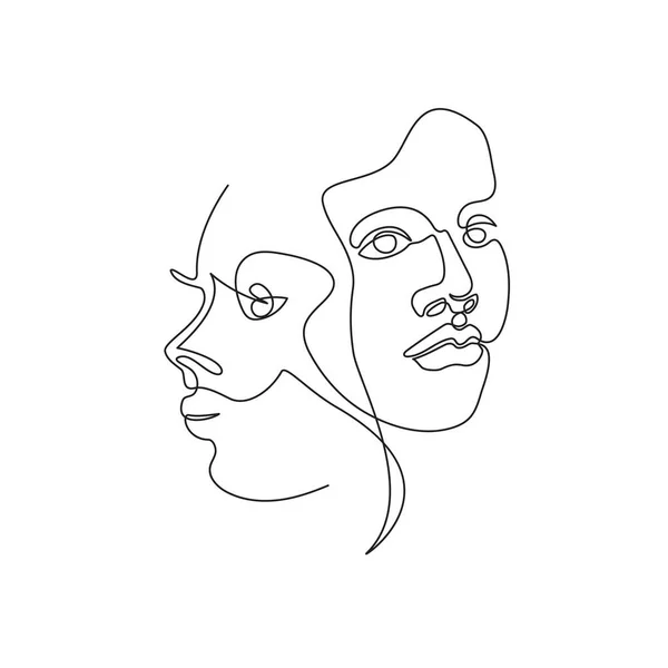 Dos caras femeninas están dibujadas con una línea. Línea continua. Ilustración vectorial en un estilo minimalista. — Vector de stock