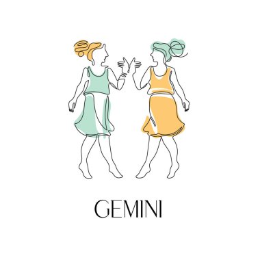 Gemini Zodiac takımyıldızı. Bir satır. Minimalizm tarzında vektör illüstrasyonu.