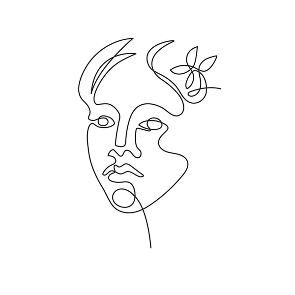 Visage féminin tracé en une seule ligne. Ligne continue. Illustration vectorielle dans un style minimaliste. — Image vectorielle