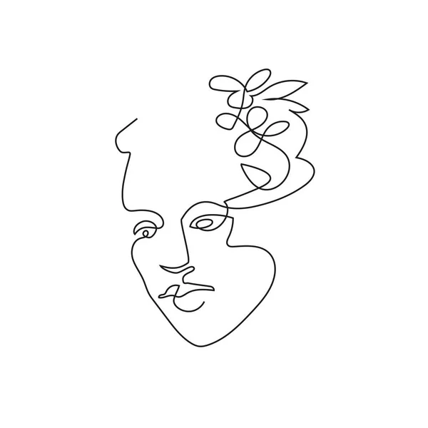 Female face drawn in one line. Continuous line. Vector illustration in a minimalistic style. — Stock Vector