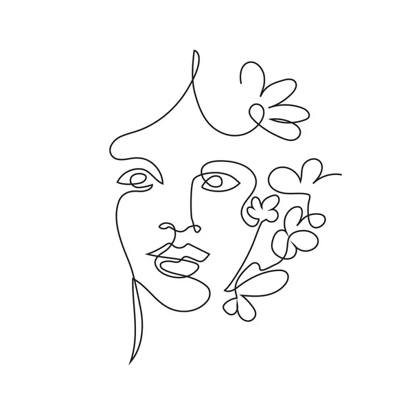 Kobieca twarz narysowana w jednej linii. Ciągła linia. Ilustracja wektora w minimalistycznym stylu. — Wektor stockowy
