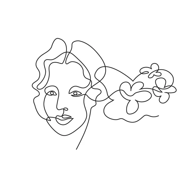 女性の顔が一列に描かれている。連続線。最小限のスタイルでベクトルイラスト. — ストックベクタ
