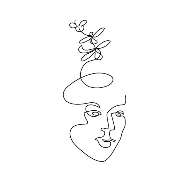 Female face drawn in one line. Continuous line. Vector illustration in a minimalistic style. — Stock Vector