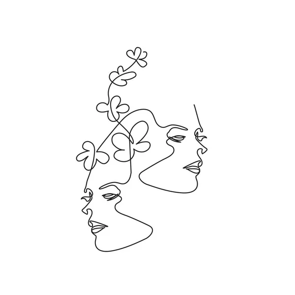 Ženská tvář stažená do jedné řady. Nepřetržitá linka. Vektorová ilustrace v minimalistickém stylu. — Stockový vektor