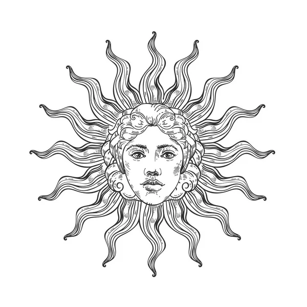 Imagen vectorial del sol en el estilo de grabado . — Archivo Imágenes Vectoriales