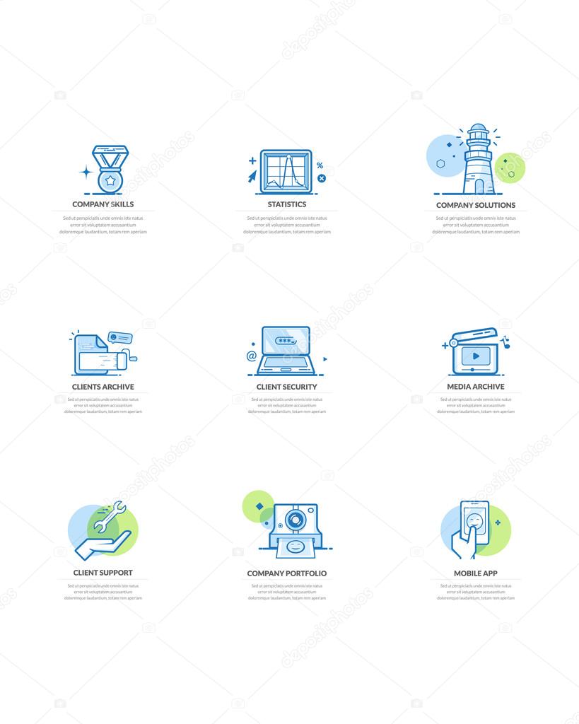 Set of business concept icons for company and personal portfolio