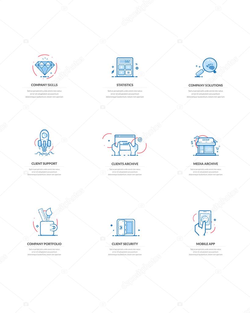 Set of business concept icons for company and personal portfolio