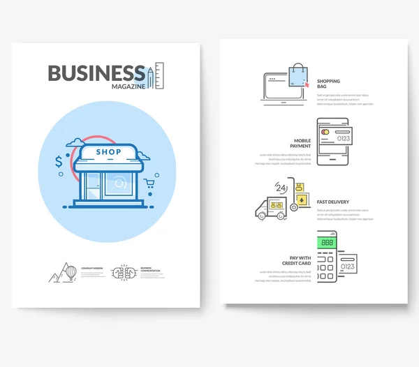 Business brochure flyer design layout template, with concept icons: — Stock Vector