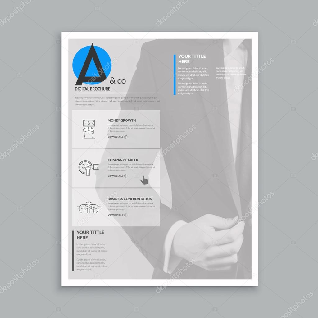 Realistic template for magazine, flyer, brochure design with realistic photo background and concept icons set.