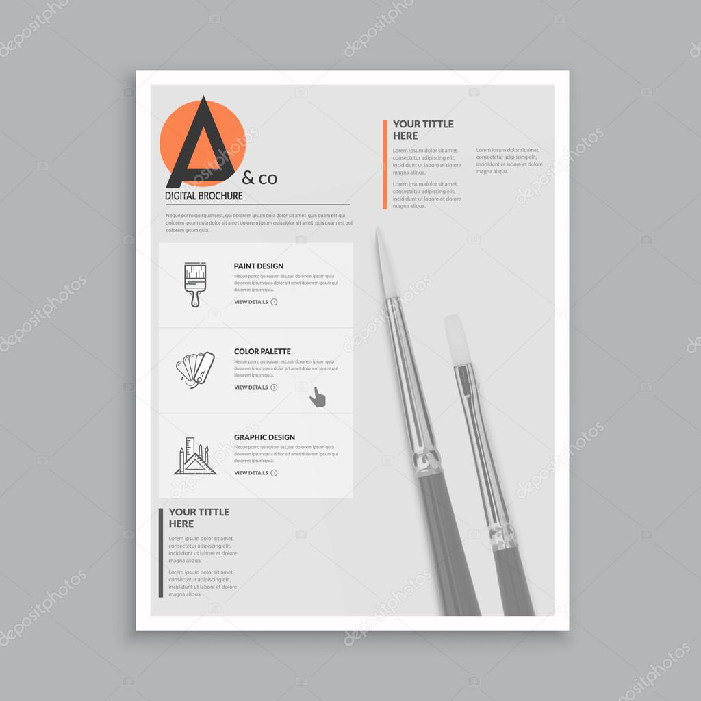 Realistic template for magazine, flyer, brochure design with realistic photo background and concept icons set.