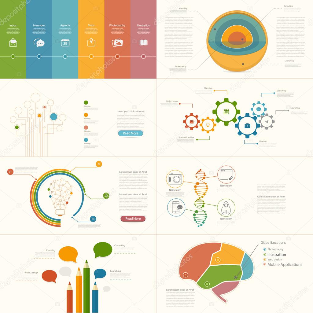 Set of infographics elements for presentation templates.