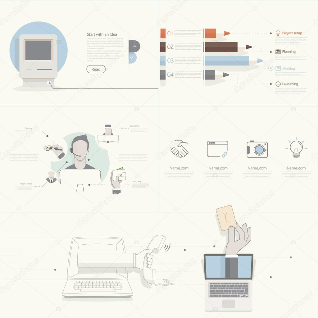 Flat infographics elements for slide presentation and web templates.
