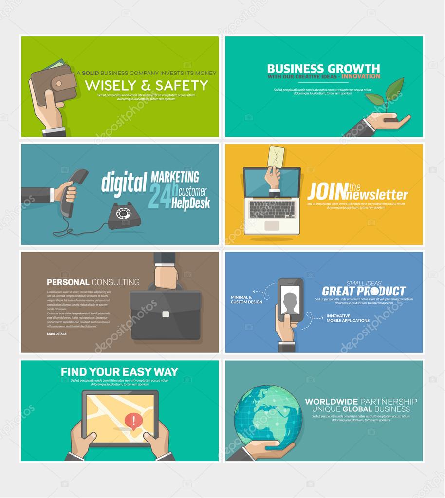 Flat web infographics concept banners for business company
