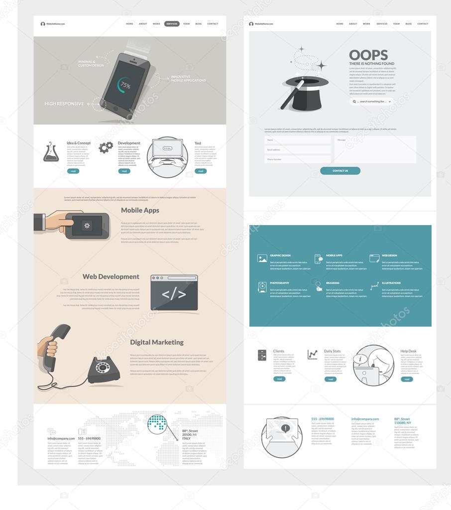 Website template with concept icons for business company