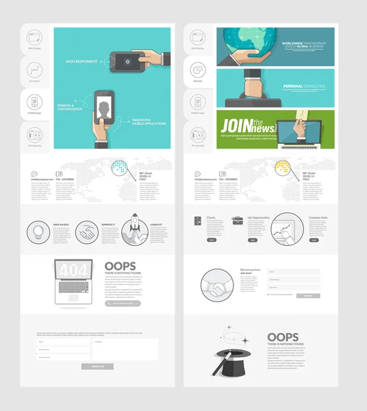 Plantilla web con iconos conceptuales para empresa — Vector de stock