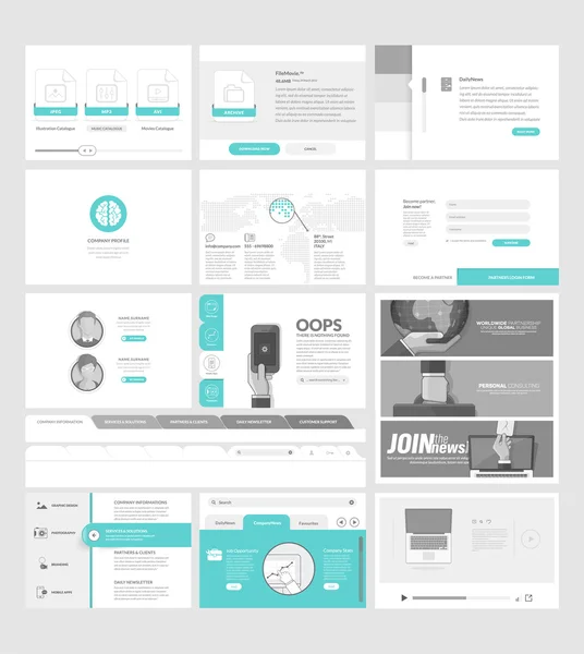 Flat website template elements for business company portfolio — Stock Vector