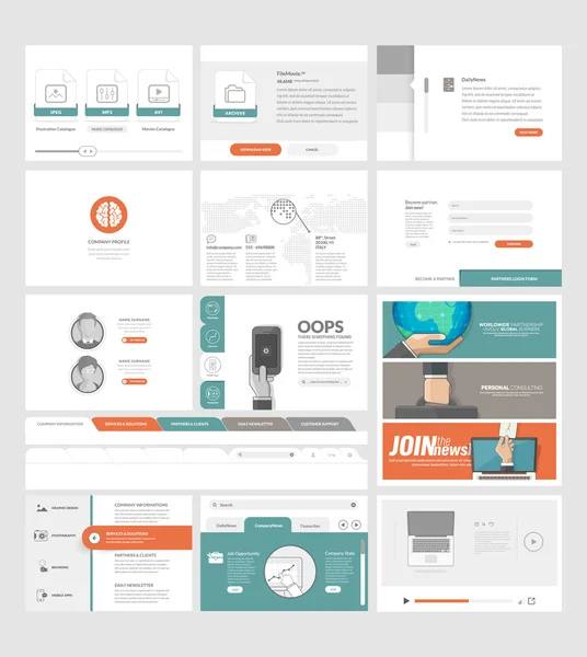 Flat website template elements for business company with concept icons and banners — Stock Vector