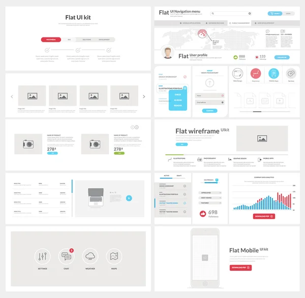 Flat website, mobile UI kit for business templates